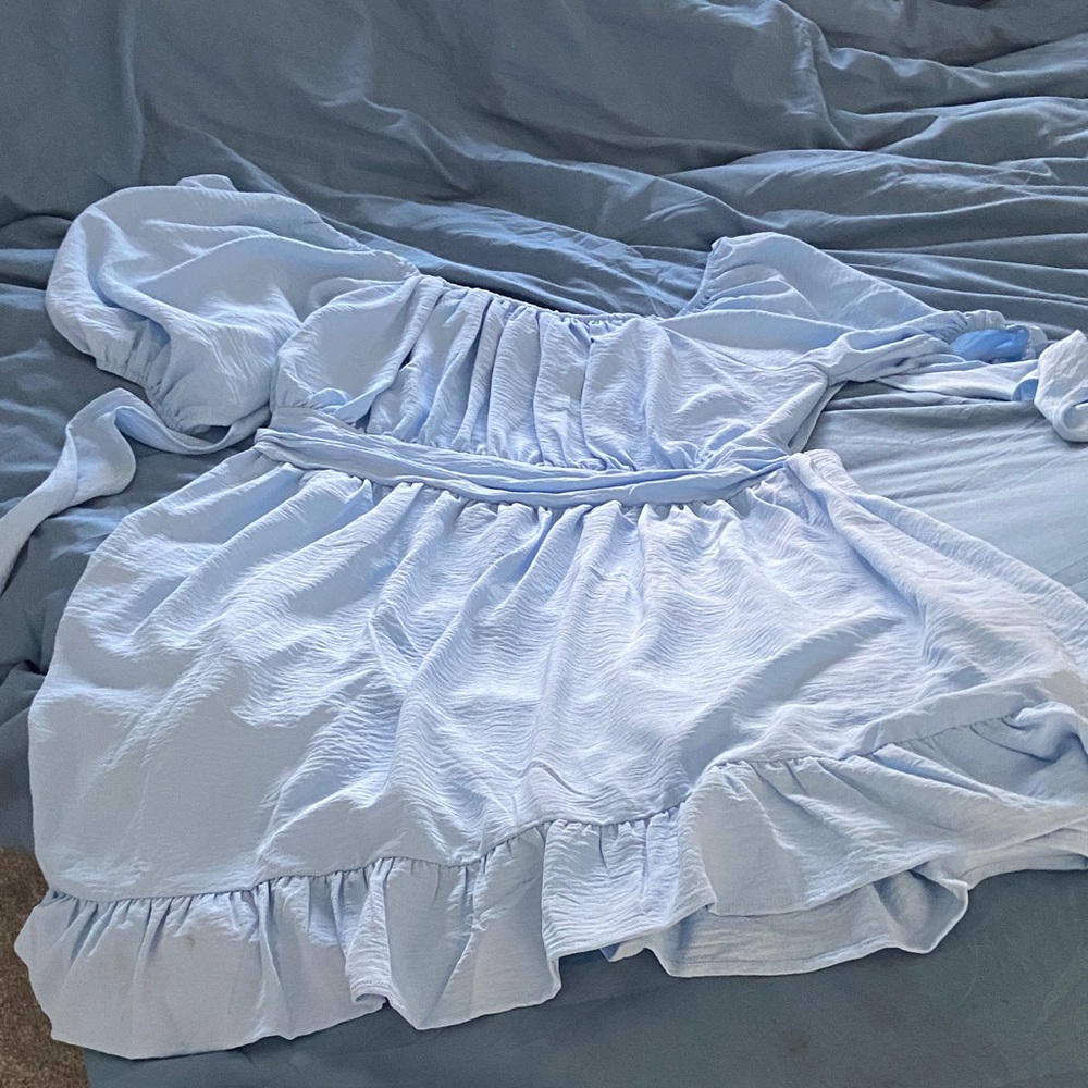 Light Blue Off-Shoulder Ruffle Mini Dress